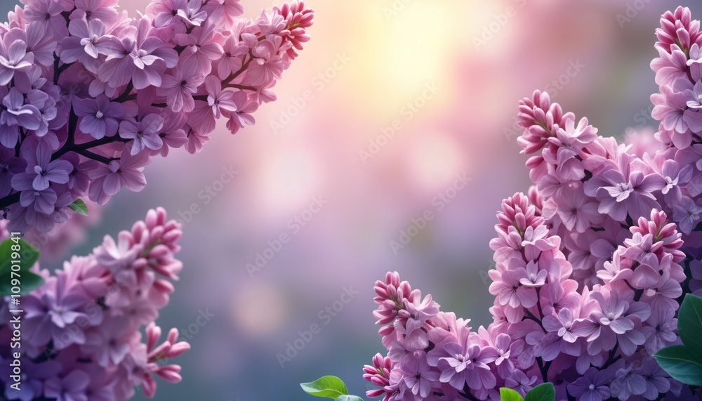 Lilac blossoms frame image. Purple flowers create serene background. Perfect nature design element. Trendy vibrant spring floral backdrop. Ideal for greeting cards websites or blogs. Lilac blossoms frame image. Purple flowers create serene background. Perfect nature design element. Trendy vibrant spring floral backdrop. Ideal for greeting cards websites or blogs.