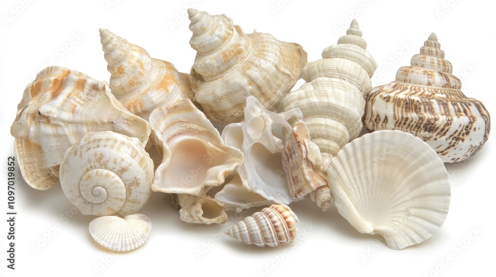 A collection of various seashells arranged aesthetically. A collection of various seashells arranged aesthetically.