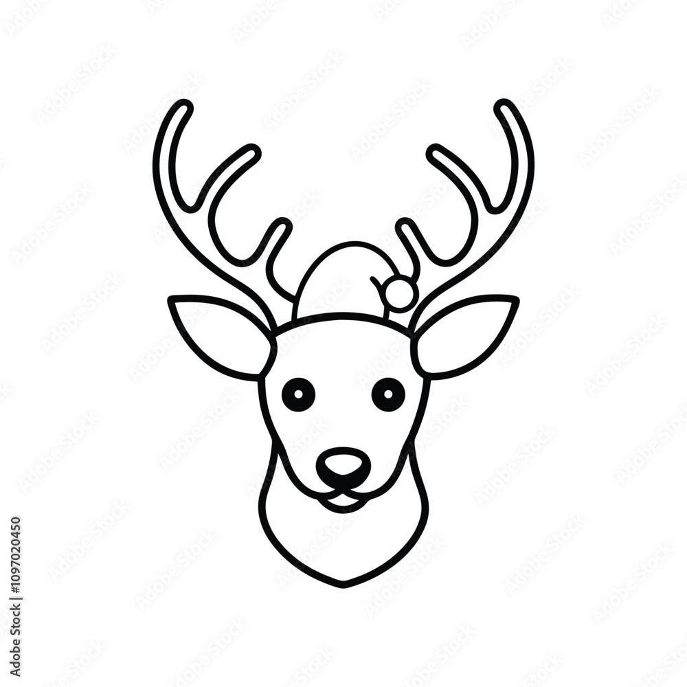 Deer Face Christmas Silhouette with Santa Hat - Festive Vector Design Deer Face Christmas Silhouette with Santa Hat - Festive Vector Design