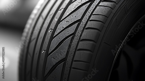 Detailed Close Up Of A Black Tire Tread photo