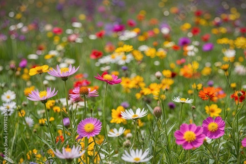 Vibrant Spring Wildflowers Blooming in Lush Meadows