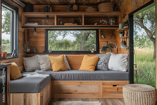 Modern tiny home owner, travel-ready setup. photo