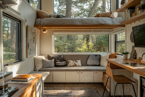 Modern tiny home owner, travel-ready setup. photo