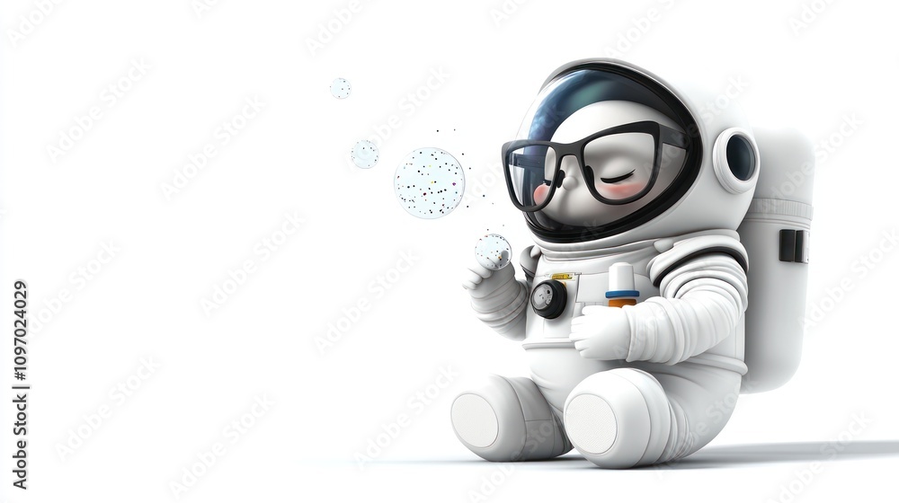 A cute cartoon astronaut sitting and blowing bubbles in space. A cute cartoon astronaut sitting and blowing bubbles in space.