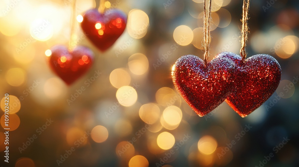 Sparkling Red Hearts Against a Soft Bokeh Background Sparkling Red Hearts Against a Soft Bokeh Background