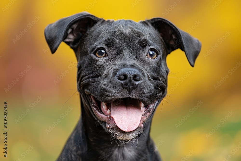 Happy Puppy Dog Smiling on an Isolated Yellow Background