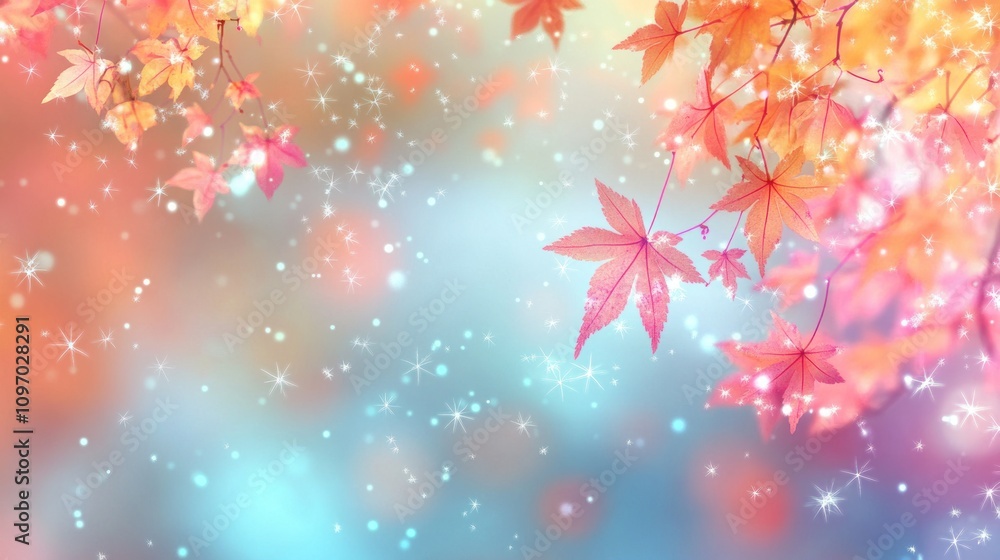 Autumn Maple Leaves Falling Softly In Winter Snow Autumn Maple Leaves Falling Softly In Winter Snow