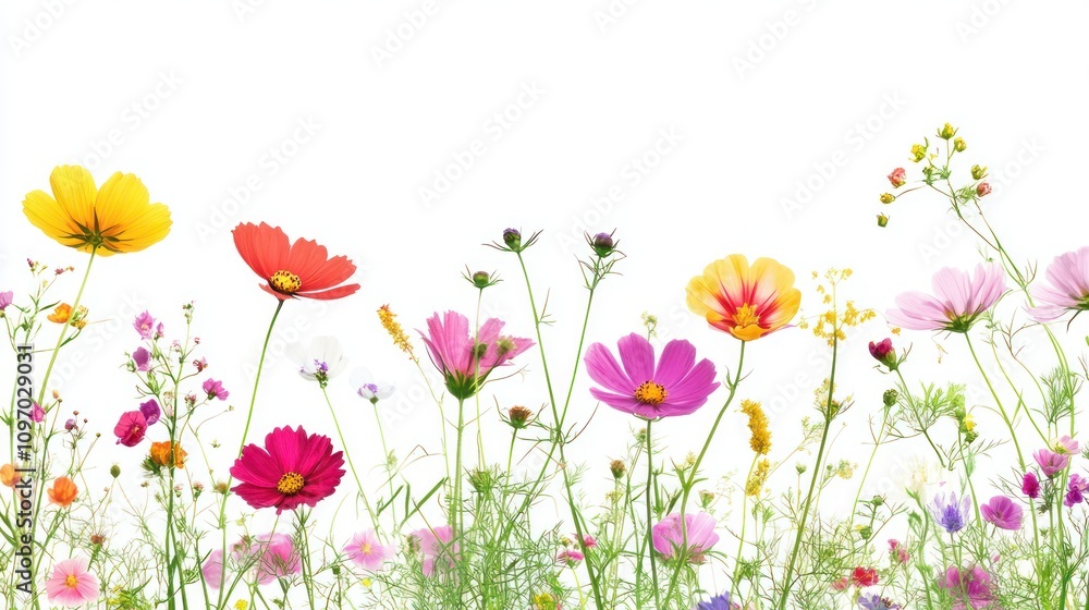 Vibrant Cosmos Flowers and Wildflowers in Bloom Vibrant Cosmos Flowers and Wildflowers in Bloom