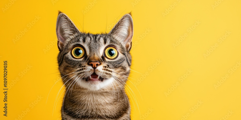 A Surprised Tabby Cat Against A Yellow Background A Surprised Tabby Cat Against A Yellow Background