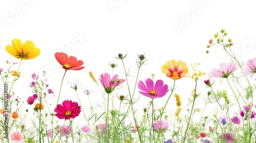 Vibrant Cosmos Flowers and Wildflowers in Bloom