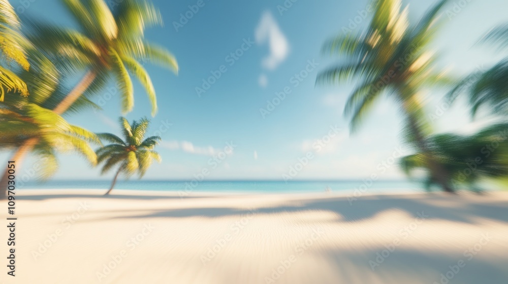 Tropical Beach Scene With Palm Trees Swaying Gently Tropical Beach Scene With Palm Trees Swaying Gently