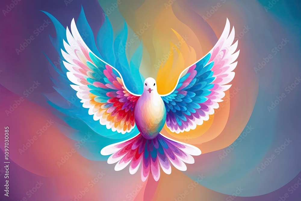 Obraz premium Colorful Dove Art Representing Renewal and Rejuvenation in Serene Abstraction