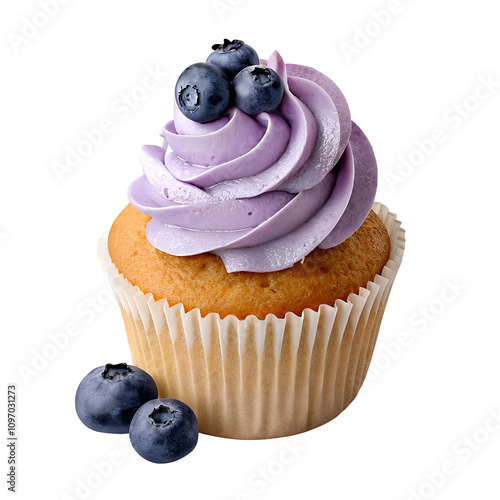 Blueberry Creamy Cupcake Isolated on Transparent Background PNG, White Clipping Path Studio Shot, Vibrant Purple Treat for Birthday, Wedding, Valentine, Party, or Menu, Colorful and Festive Photo