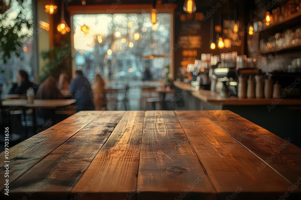 elegant dark wood table in a bustling cafe, blurred patrons in the background, warm lighting creating an inviting atmosphere, highlighting the beauty of simplicity in everyday life elegant dark wood table in a bustling cafe, blurred patrons in the background, warm lighting creating an inviting atmosphere, highlighting the beauty of simplicity in everyday life