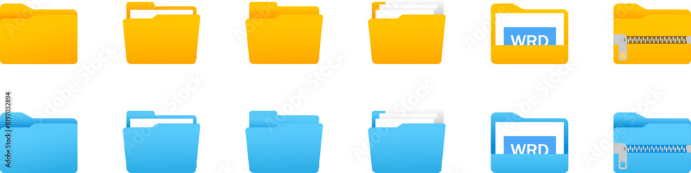 File folders icons set. Data file folders.
collection of open and closed folders. Vector illustration.