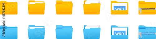 Obraz na płótnie File folders icons set. Data file folders.
collection of open and closed folders. Vector illustration. w salonie