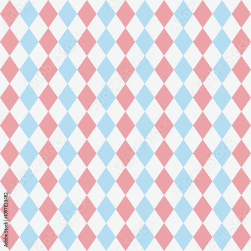 Seamless argyle pattern with alternating pink and blue diamonds on a white background, vector illustration