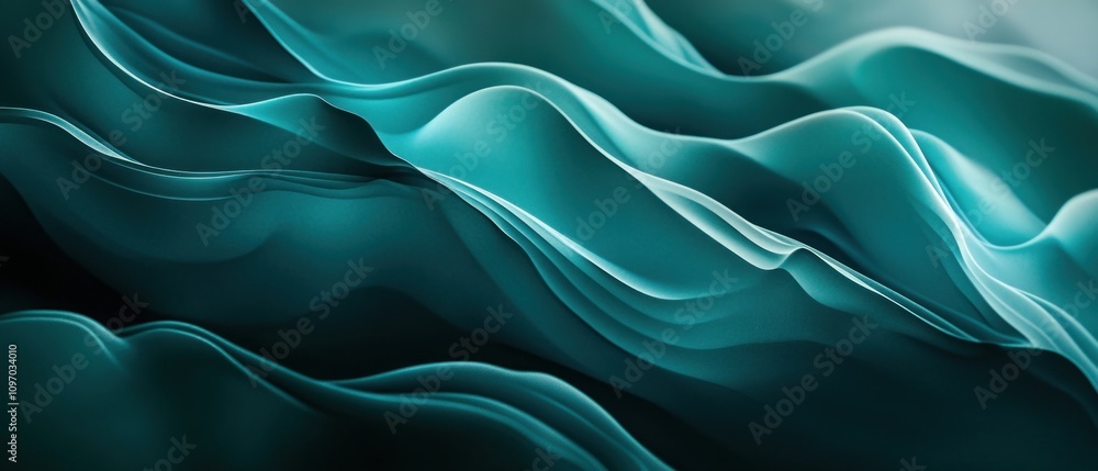 Obraz premium Teal Fabric Draped in Soft Waves and Folds
