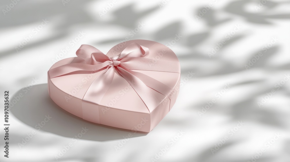 A heart-shaped gift box with a ribbon, casting soft shadows on a light surface. A heart-shaped gift box with a ribbon, casting soft shadows on a light surface.