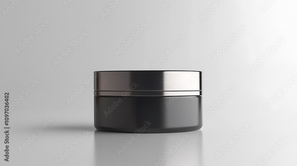 Sleek black cosmetic jar with a silver lid. Perfect for skincare or beauty product packaging. Simple, elegant design. Sleek black cosmetic jar with a silver lid. Perfect for skincare or beauty product packaging. Simple, elegant design.