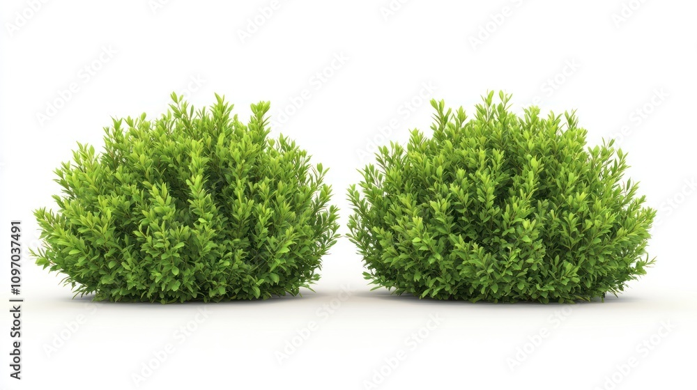 Fototapeta premium Two Lush Green Shrubs Isolated on White Background