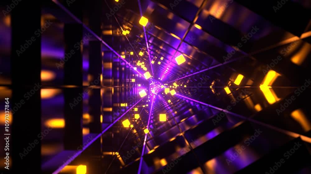 Purple and Orange Sci-Fi Triangular Tunnel with Neon Cubes Background VJ Loop l 4K Purple and Orange Sci-Fi Triangular Tunnel with Neon Cubes Background VJ Loop l 4K