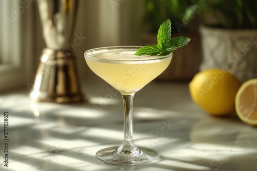 Refreshing Yellow Cocktail Garnished With Mint