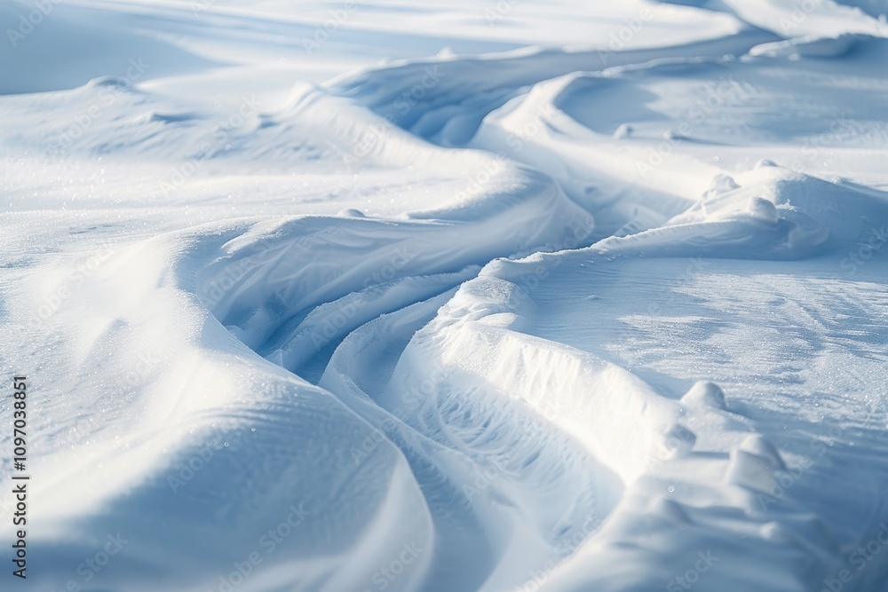 A closeup of snowboard tracks in fresh, powdery snow, taken on a sunny winter day A close-up of snowboard tracks crisscrossing through untouched snow A closeup of snowboard tracks in fresh, powdery snow, taken on a sunny winter day A close-up of snowboard tracks crisscrossing through untouched snow