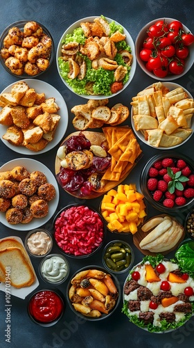 A colorful array of delicious meals and snacks beautifully arranged on a table.