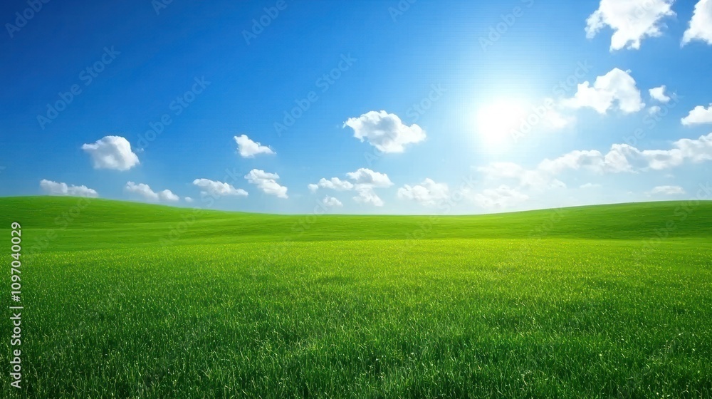 Sunny Day Over Lush Green Rolling Hills Field Sunny Day Over Lush Green Rolling Hills Field