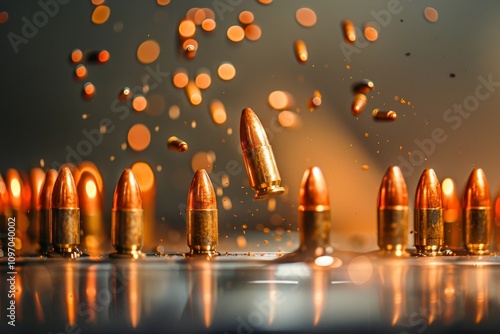A cluster of bullets hitting a metal target during a shooting range practice session A cluster of bullets hitting a metal target, leaving dents behind