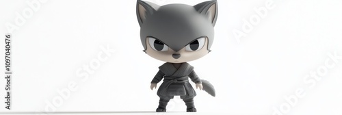 A stylized cartoon wolf character in a ninja outfit, standing confidently. photo