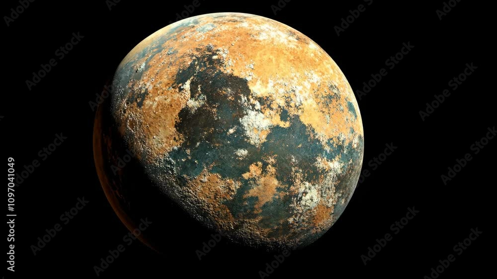 Exploring the surface features and texture of a distant celestial body in the dark expanse of space Exploring the surface features and texture of a distant celestial body in the dark expanse of space