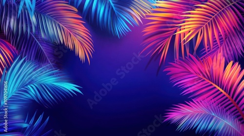 Wallpaper Mural Neon Tropical Palm Leaves Frame Background Torontodigital.ca