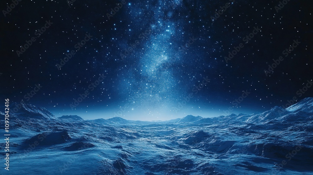 Alien planet landscape with Milky Way.