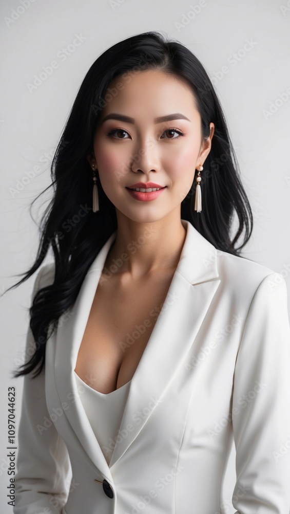 Fototapeta premium Close-up portrait of asian businesswoman on isolated background, asian corporate businesswoman