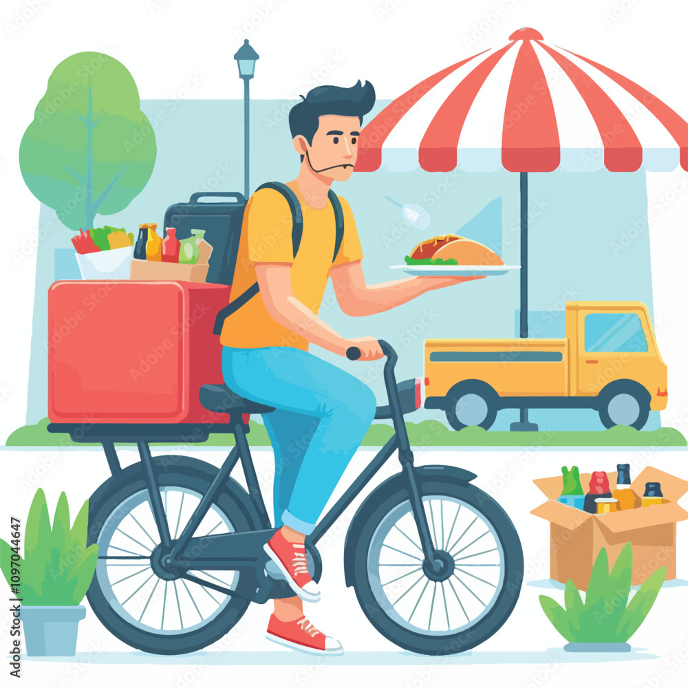 Fototapeta premium a boy is delivering food vector