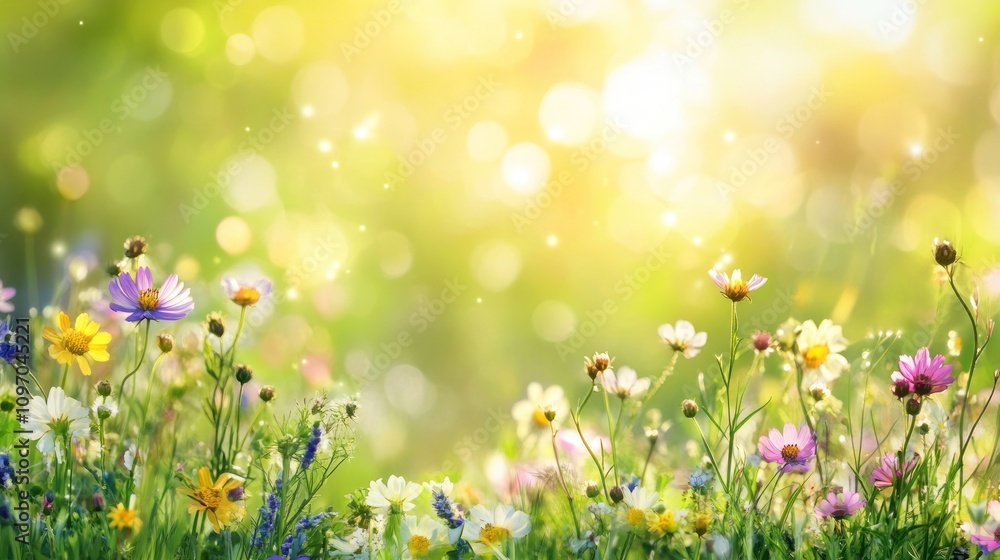 Sunlit Wildflowers Bloom in Vibrant Meadow Sunlit Wildflowers Bloom in Vibrant Meadow