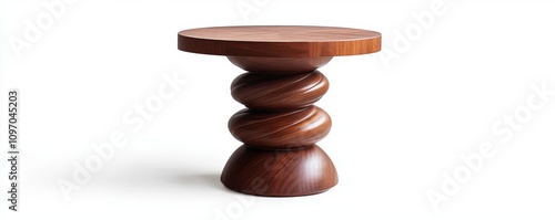 Stylish wooden end table with unique spiral design and round top