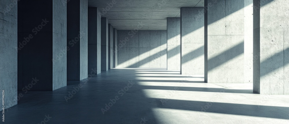 Fototapeta premium Sunlit Concrete Corridor Modern Architectural Design