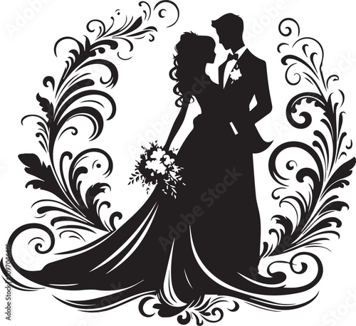 silhouette of bride and groom