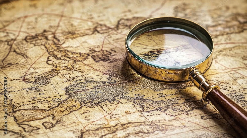 Antique Map Exploration: Unveiling History with a Magnifying Glass Antique Map Exploration: Unveiling History with a Magnifying Glass