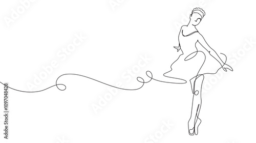 Continuous line drawing of Woman ballet dancer. Woman ballet dancer line art style. Ballet pose line art style