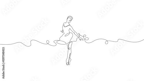 Continuous line drawing of Woman ballet dancer. Woman ballet dancer line art style. Ballet pose line art style