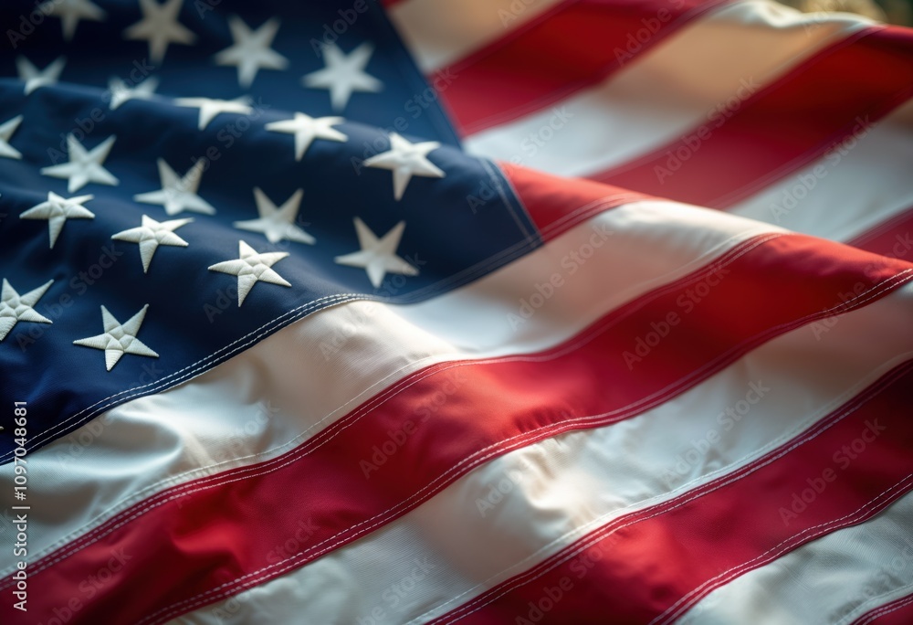 US flag detail. Red white blue stripes stars. American national symbol. Patriotic image. Holiday background. Veterans Day Remembrance. Military service. National pride. Freedom symbol. US flag detail. Red white blue stripes stars. American national symbol. Patriotic image. Holiday background. Veterans Day Remembrance. Military service. National pride. Freedom symbol.