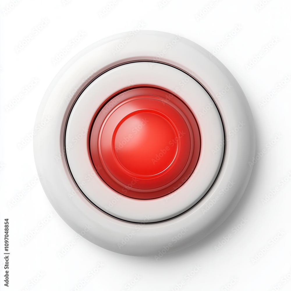 Fire alarm and alert detection concept. Red alarm button on a white background, symbolizing alert or action. Fire alarm and alert detection concept. Red alarm button on a white background, symbolizing alert or action.