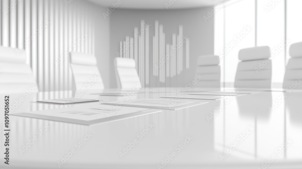 A modern conference room with a sleek table, chairs, and documents ready for discussion. A modern conference room with a sleek table, chairs, and documents ready for discussion.