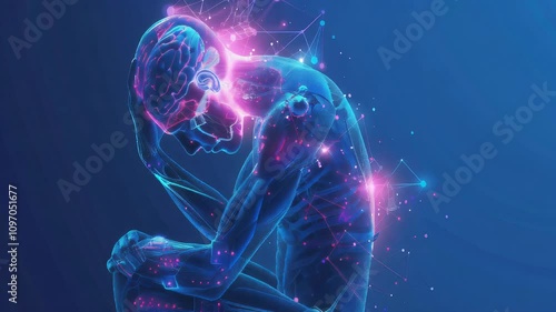 Fibromyalgia Flare-Up: The Widespread Pain and Tender Points - Imagine a person surrounded by glowing points of pain all over their body,