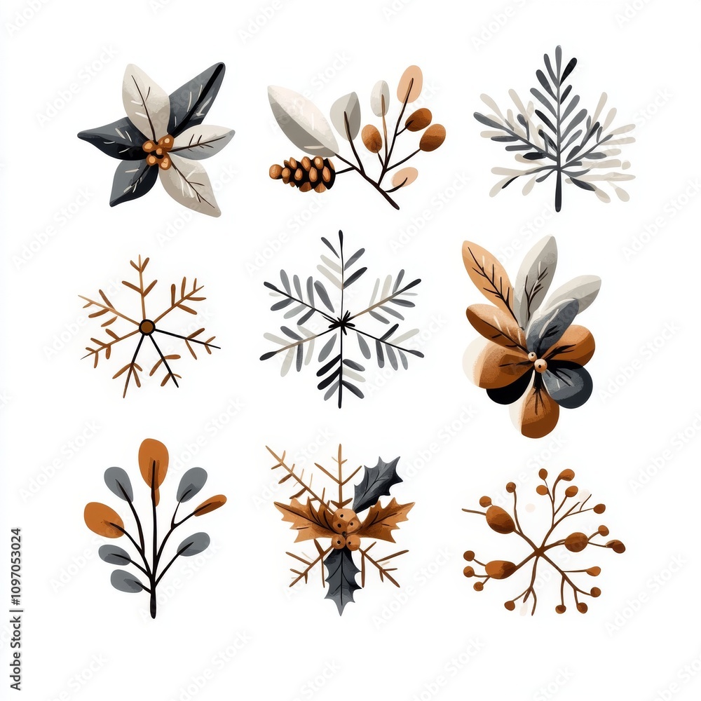 Fototapeta premium Rustic Boho Christmas Decor with Snowflake Elements