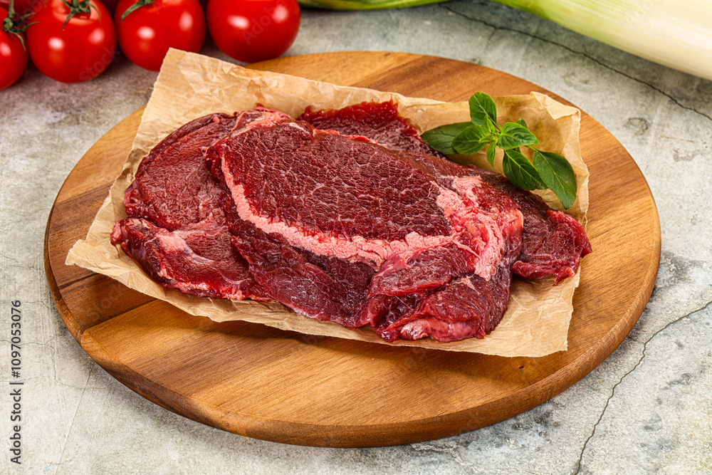 Raw beef cheeks cut for cooking Raw beef cheeks cut for cooking